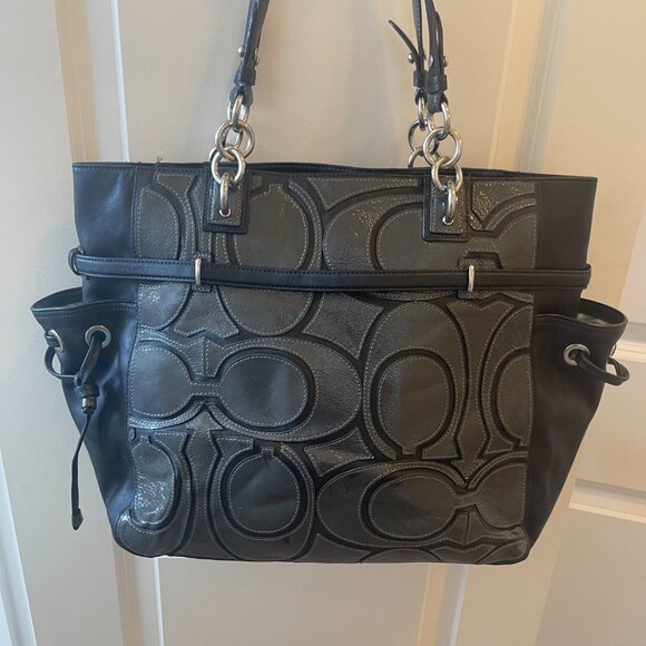 Coach Colette Black and Grey Patent Leather/Leather Patchwork Tote - Picture 6 of 6